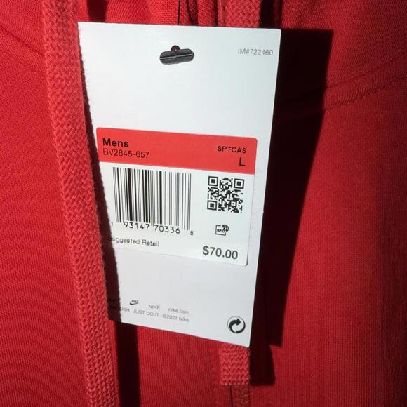 Nike Club Sweatshirt Hoodie Men’s full Zip, Large, University Red 0039-0040 - Picture 3 of 4